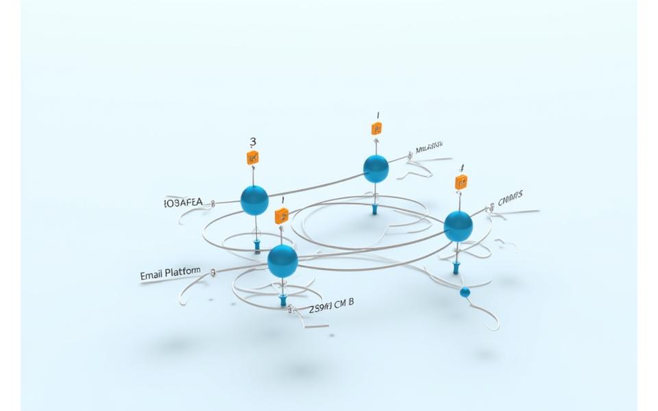 Komplexes Diagramm, das verschiedene Automatisierungstools wie Zapier und Make.com miteinander verbindet, um einen nahtlosen Content-Workflow darzustellen.