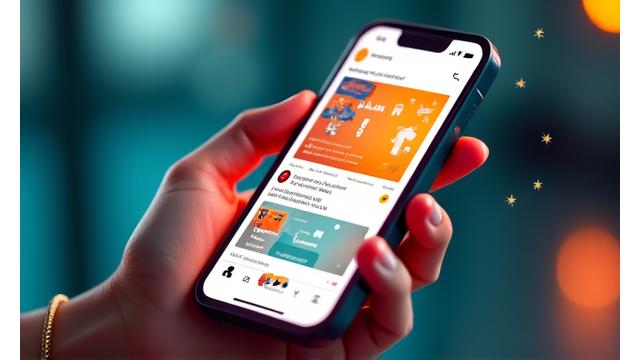 Ein Smartphone mit Social Media Feed, umgeben von kreativen Icons und Influencer-Marketing-Elementen, die durch AI-Texte ergänzt werden.