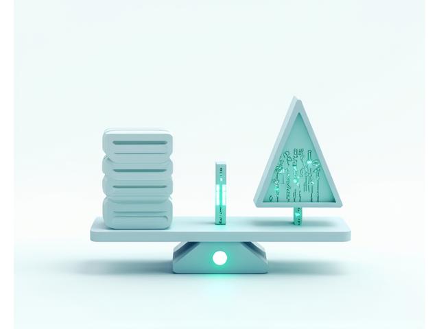 Abstraktes Gleichgewichtssymbol neben einem Code-Segment und juristischen Paragraphen, symbolisiert Compliance und Ethik in der KI.