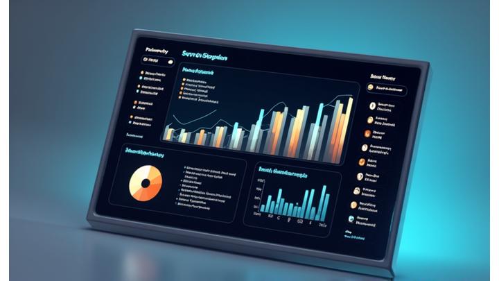 Ein schematisches Dashboard mit verschiedenen Graphen und Datenpunkten, die Story-Engagement und Leseverhalten visualisieren.