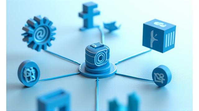 Interaktive Plattform-Map mit Verbindungen zwischen verschiedenen digitalen Kanälen und Content-Flüssen