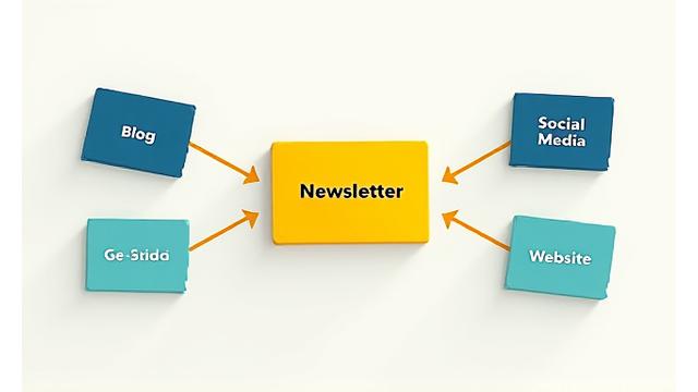 Flussdiagramm visualisiert die Integration eines Newsletters mit verschiedenen Marketingkanälen
