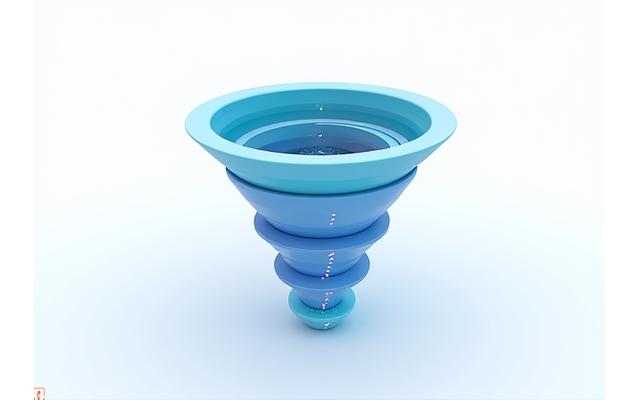 Ein abstraktes Diagramm, das einen interaktiven Community-Funnel mit KI-Touchpoints darstellt, beleuchtet von warmen Markenfarben.